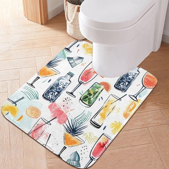 Toilet Rug U-Shaped Bathroom Rugs Non-Slip Soft Plush Machine Washable Contour Bath Mat Drink on Glass 24x20