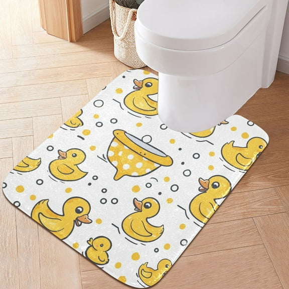 Toilet Rug U-Shaped Bathroom Rugs Non-Slip Soft Plush Machine Washable Contour Bath Mat Duck and Bubbles 24x20