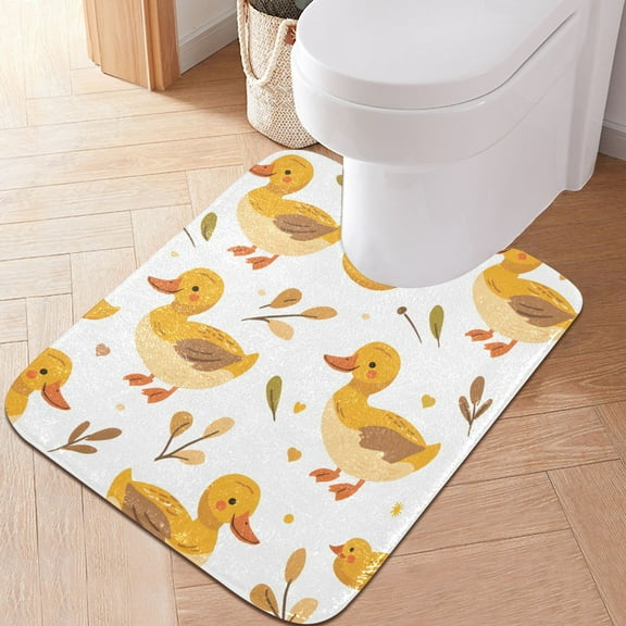 Toilet Rug U-Shaped Bathroom Rugs Non-Slip Soft Plush Machine Washable Contour Bath Mat Duck and Leaf 24x20