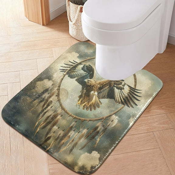 Toilet Rug U-Shaped Bathroom Rugs Non-Slip Soft Plush Machine Washable Contour Bath Mat Eagle Clouds Feather 24x20