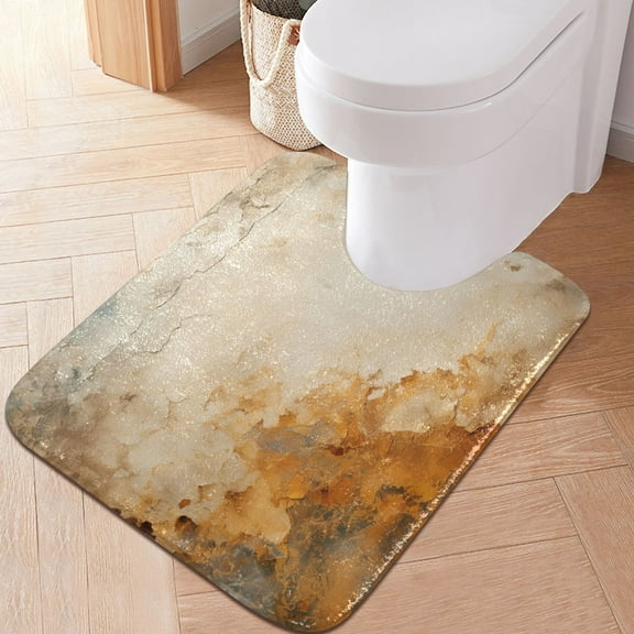Toilet Rug U-Shaped Bathroom Rugs Non-Slip Soft Plush Machine Washable Contour Bath Mat Earthy Color Marble 24x20