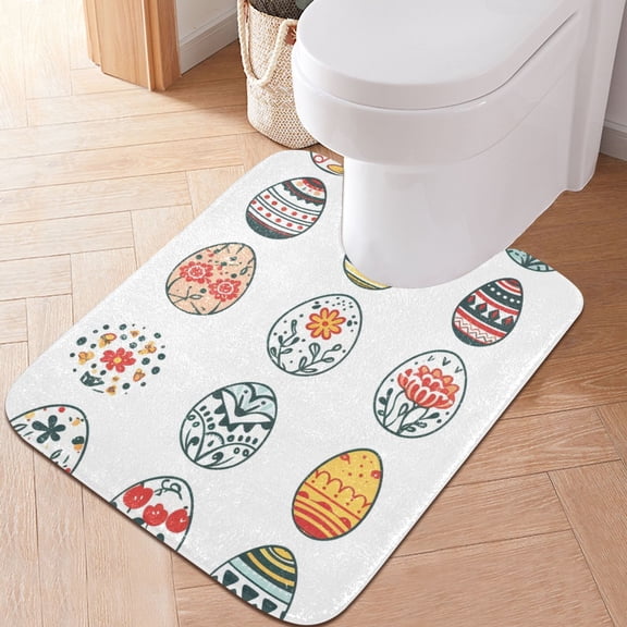 Toilet Rug U-Shaped Bathroom Rugs Non-Slip Soft Plush Machine Washable Contour Bath Mat Easter Eggs Clipart 24x20
