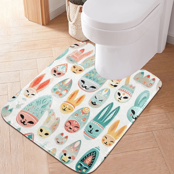 Toilet Rug U-Shaped Bathroom Rugs Non-Slip Soft Plush Machine Washable Contour Bath Mat Easter Mask 24x20