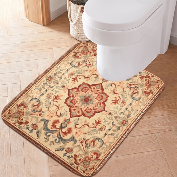 Toilet Rug U-Shaped Bathroom Rugs Non-Slip Soft Plush Machine Washable Contour Bath Mat Elegant Mandala 24x20