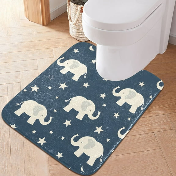 Toilet Rug U-Shaped Bathroom Rugs Non-Slip Soft Plush Machine Washable Contour Bath Mat Elephant and Stars 24x20
