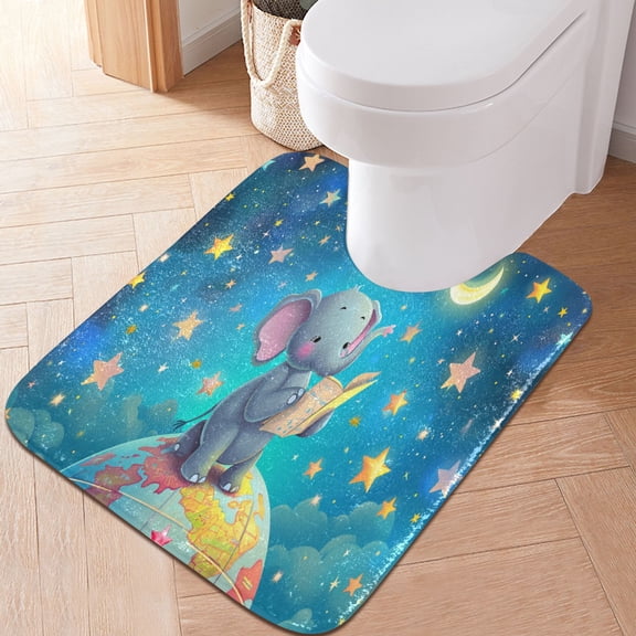 Toilet Rug U-Shaped Bathroom Rugs Non-Slip Soft Plush Machine Washable Contour Bath Mat Elephant on Earth 24x20