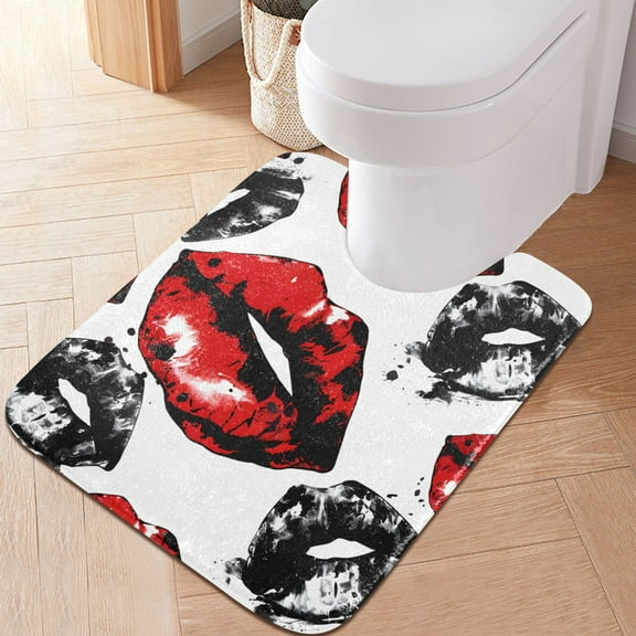 Toilet Rug U-Shaped Bathroom Rugs Non-Slip Soft Plush Machine Washable Contour Bath Mat Erogenous Lip 24x20