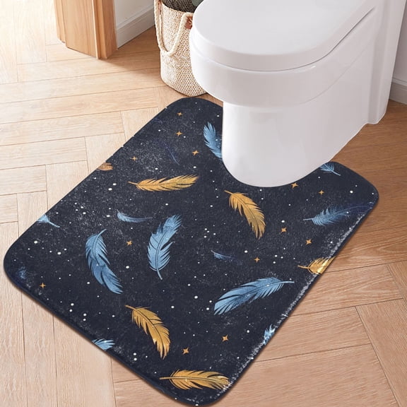 Toilet Rug U-Shaped Bathroom Rugs Non-Slip Soft Plush Machine Washable Contour Bath Mat Falling Feathers 24x20