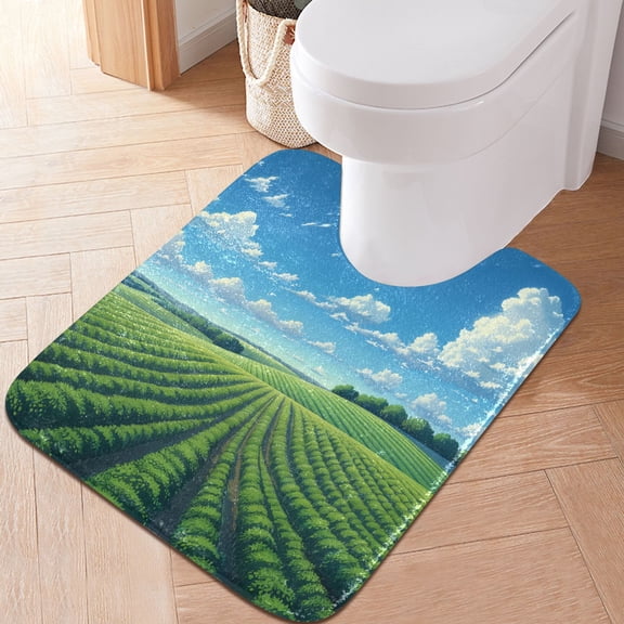 Toilet Rug U-Shaped Bathroom Rugs Non-Slip Soft Plush Machine Washable Contour Bath Mat Field under Sky 24x20