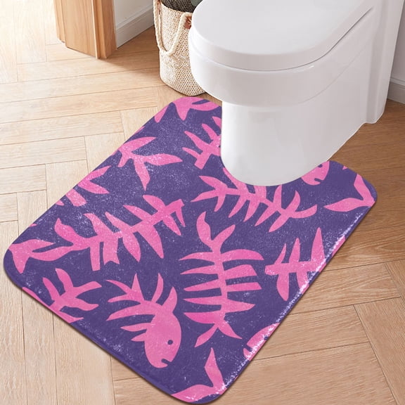 Toilet Rug U-Shaped Bathroom Rugs Non-Slip Soft Plush Machine Washable Contour Bath Mat Fish Bone 24x20