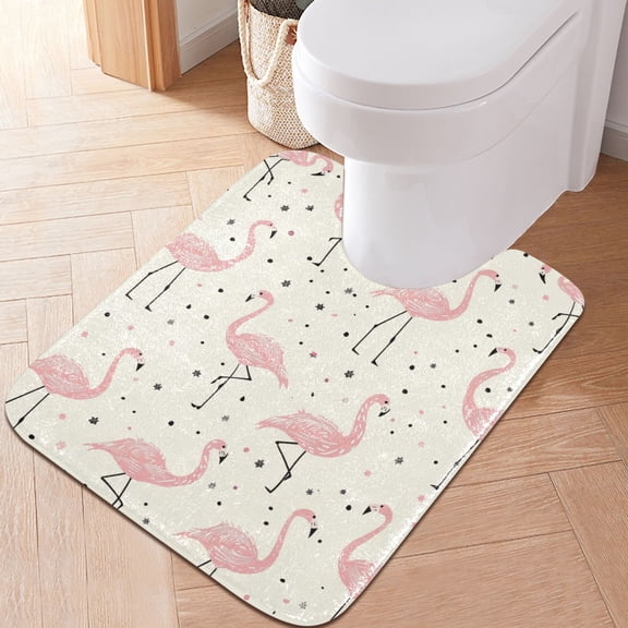 Toilet Rug U-Shaped Bathroom Rugs Non-Slip Soft Plush Machine Washable Contour Bath Mat Flamingo with Polka Dots 24x20
