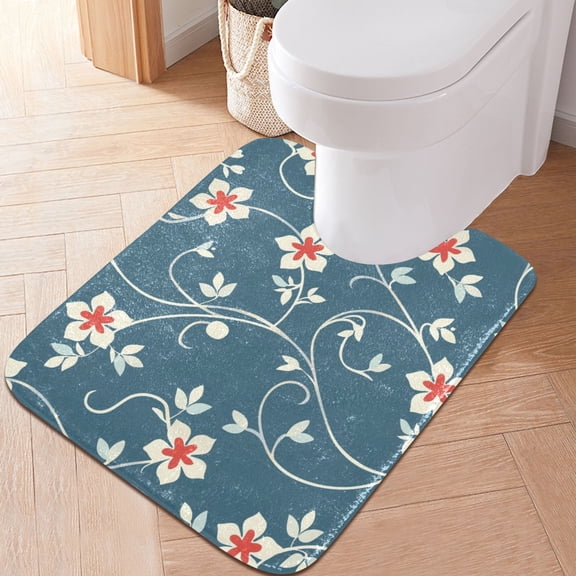 Toilet Rug U-Shaped Bathroom Rugs Non-Slip Soft Plush Machine Washable Contour Bath Mat Flower Vintage Floral 24x20