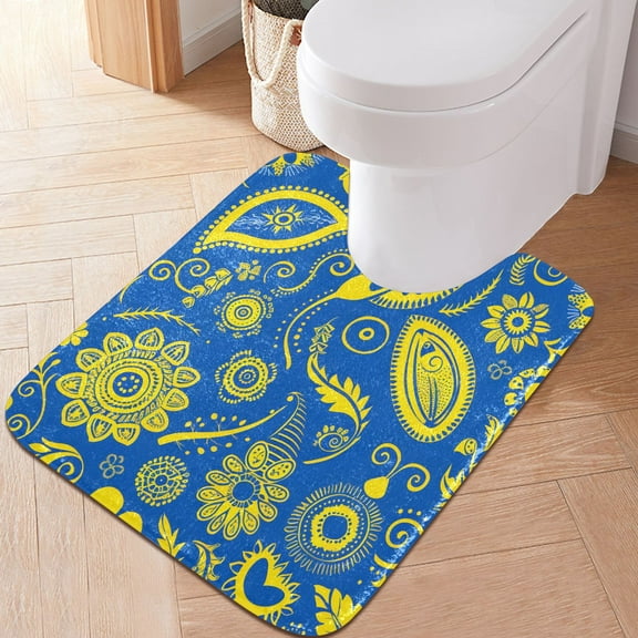 Toilet Rug U-Shaped Bathroom Rugs Non-Slip Soft Plush Machine Washable Contour Bath Mat Flower and Leaves 24x20