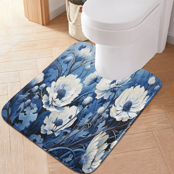 Toilet Rug U-Shaped Bathroom Rugs Non-Slip Soft Plush Machine Washable Contour Bath Mat Flowers and Buds 24x20