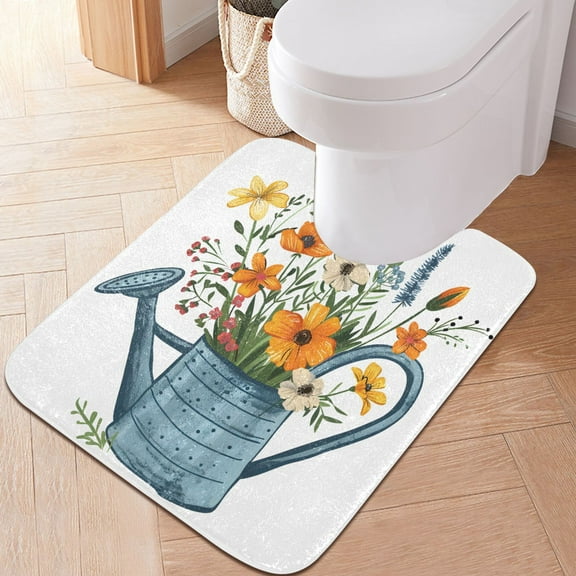 Toilet Rug U-Shaped Bathroom Rugs Non-Slip Soft Plush Machine Washable Contour Bath Mat Flowers in Kettle 24x20