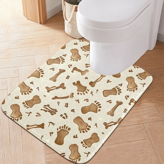 Toilet Rug U-Shaped Bathroom Rugs Non-Slip Soft Plush Machine Washable Contour Bath Mat Footprints and Bones 24x20