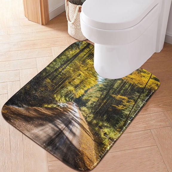 Toilet Rug U-Shaped Bathroom Rugs Non-Slip Soft Plush Machine Washable Contour Bath Mat Forest and Path 24x20
