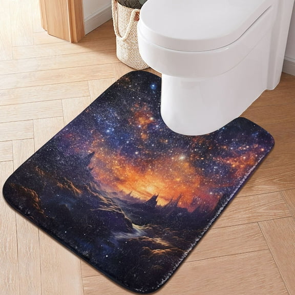 Toilet Rug U-Shaped Bathroom Rugs Non-Slip Soft Plush Machine Washable Contour Bath Mat Forest under Stars 24x20