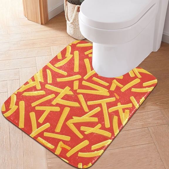 Toilet Rug U-Shaped Bathroom Rugs Non-Slip Soft Plush Machine Washable Contour Bath Mat French Fries 24x20
