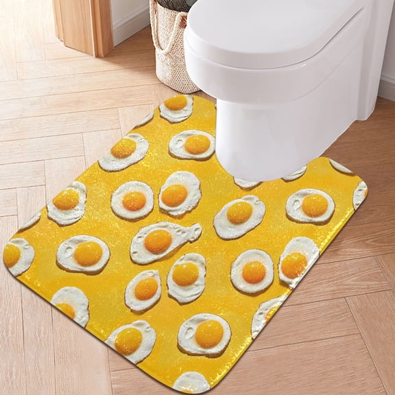 Toilet Rug U-Shaped Bathroom Rugs Non-Slip Soft Plush Machine Washable Contour Bath Mat Fried Eggs 24x20