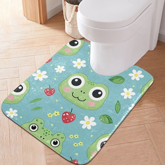 Toilet Rug U-Shaped Bathroom Rugs Non-Slip Soft Plush Machine Washable Contour Bath Mat Frog Face Leaf Strawberry Flower 24x20
