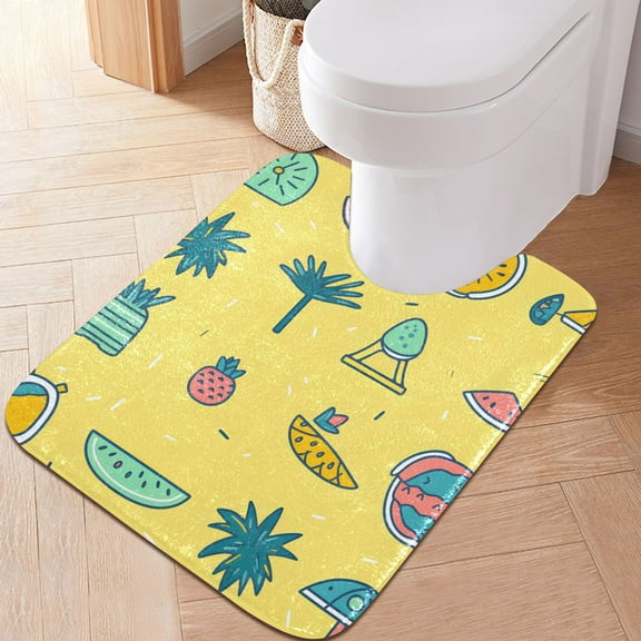 Toilet Rug U-Shaped Bathroom Rugs Non-Slip Soft Plush Machine Washable Contour Bath Mat Fruit Tree 24x20