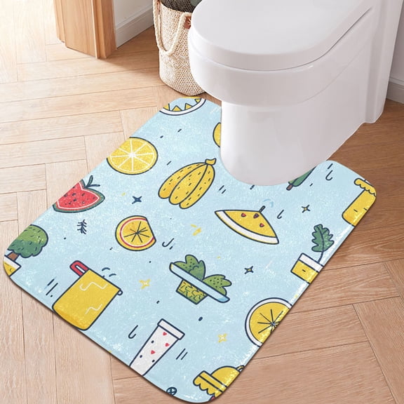 Toilet Rug U-Shaped Bathroom Rugs Non-Slip Soft Plush Machine Washable Contour Bath Mat Fruit Tree Plant 24x20