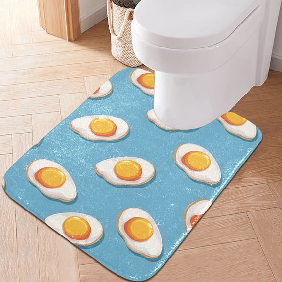 Toilet Rug U-Shaped Bathroom Rugs Non-Slip Soft Plush Machine Washable Contour Bath Mat Fry Egg Pattern 24x20