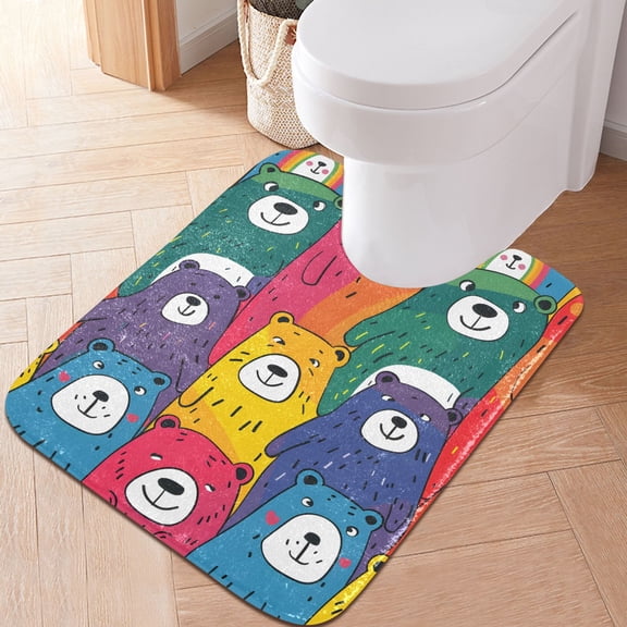 Toilet Rug U-Shaped Bathroom Rugs Non-Slip Soft Plush Machine Washable Contour Bath Mat Funny Colorful Bears 24x20
