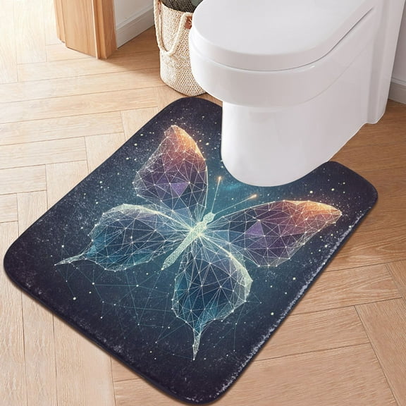 Toilet Rug U-Shaped Bathroom Rugs Non-Slip Soft Plush Machine Washable Contour Bath Mat Geometric Butterfly 24x20