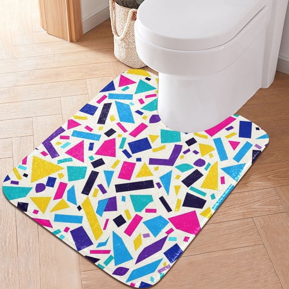 Toilet Rug U-Shaped Bathroom Rugs Non-Slip Soft Plush Machine Washable Contour Bath Mat Geometric Graffiti 24x20