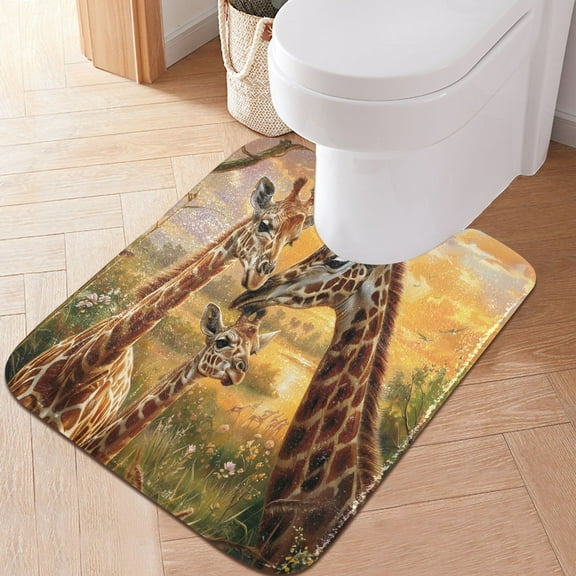 Toilet Rug U-Shaped Bathroom Rugs Non-Slip Soft Plush Machine Washable Contour Bath Mat Giraffes Family and Sunset 24x20