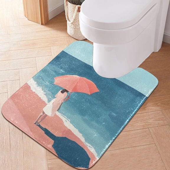 Toilet Rug U-Shaped Bathroom Rugs Non-Slip Soft Plush Machine Washable Contour Bath Mat Girl in Seaside 24x20