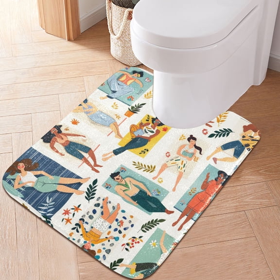 Toilet Rug U-Shaped Bathroom Rugs Non-Slip Soft Plush Machine Washable Contour Bath Mat Girls Lying Down 24x20