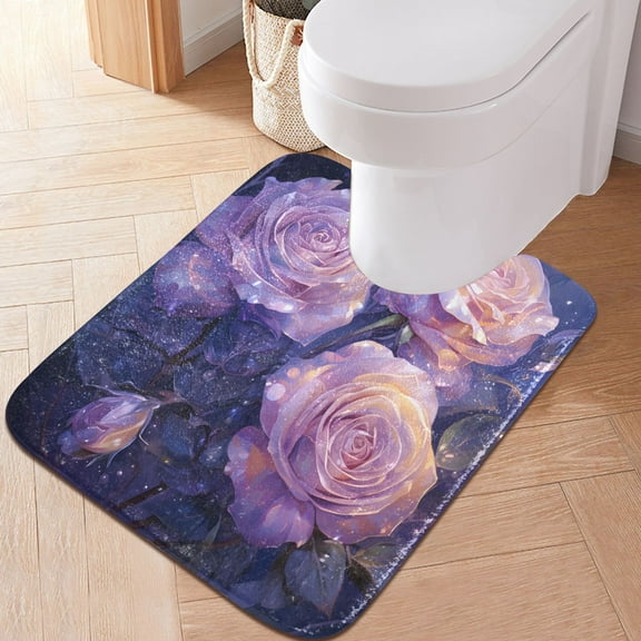Toilet Rug U-Shaped Bathroom Rugs Non-Slip Soft Plush Machine Washable Contour Bath Mat Glowing Petals Rose 24x20