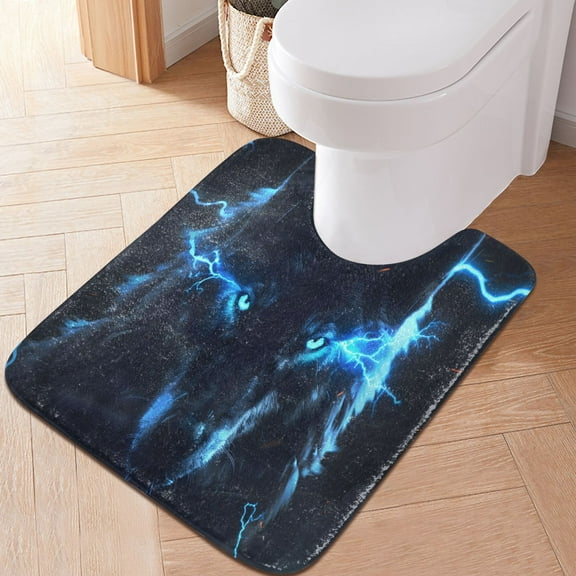 Toilet Rug U-Shaped Bathroom Rugs Non-Slip Soft Plush Machine Washable Contour Bath Mat Glowing Wolf 24x20
