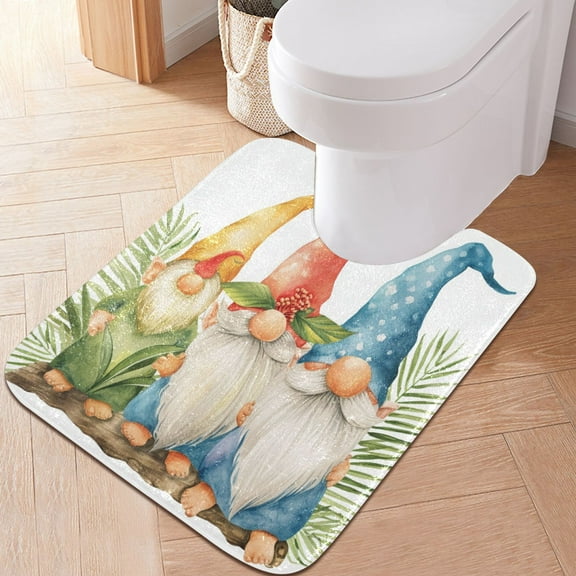 Toilet Rug U-Shaped Bathroom Rugs Non-Slip Soft Plush Machine Washable Contour Bath Mat Gnomes and Leaf 24x20