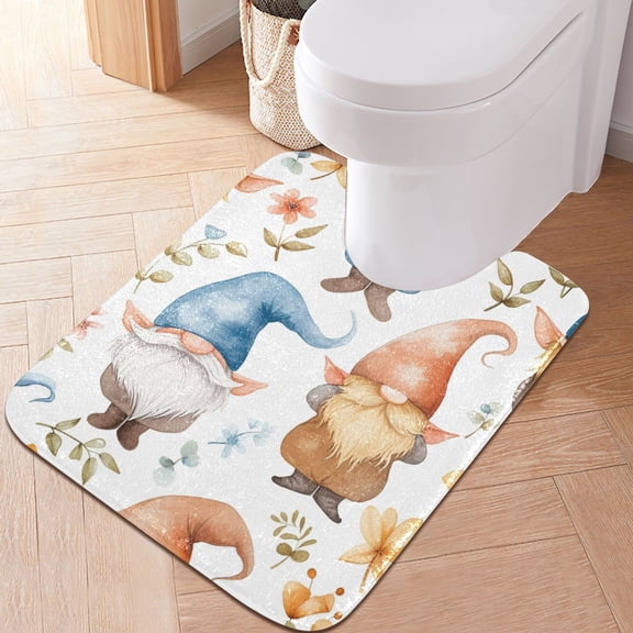 Toilet Rug U-Shaped Bathroom Rugs Non-Slip Soft Plush Machine Washable Contour Bath Mat Gnomes and Leaf 24x20
