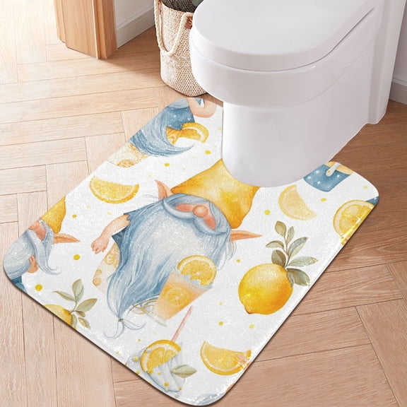 Toilet Rug U-Shaped Bathroom Rugs Non-Slip Soft Plush Machine Washable Contour Bath Mat Gnomes and Lemon 24x20