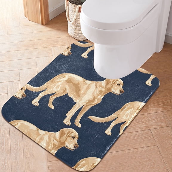 Toilet Rug U-Shaped Bathroom Rugs Non-Slip Soft Plush Machine Washable Contour Bath Mat Golden Labrador Dog 24x20