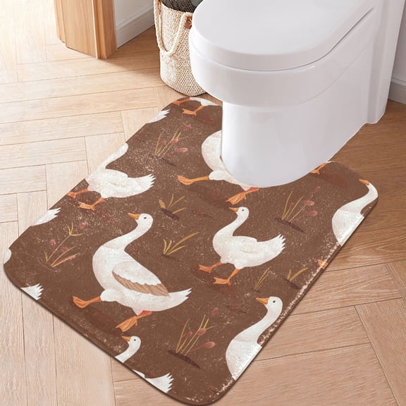 Toilet Rug U-Shaped Bathroom Rugs Non-Slip Soft Plush Machine Washable Contour Bath Mat Gooses and Plant 24x20