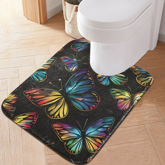 Toilet Rug U-Shaped Bathroom Rugs Non-Slip Soft Plush Machine Washable Contour Bath Mat Gorgeous Butterflies 24x20