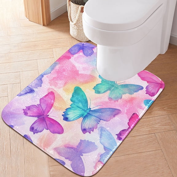 Toilet Rug U-Shaped Bathroom Rugs Non-Slip Soft Plush Machine Washable Contour Bath Mat Gorgeous Butterfly 24x20