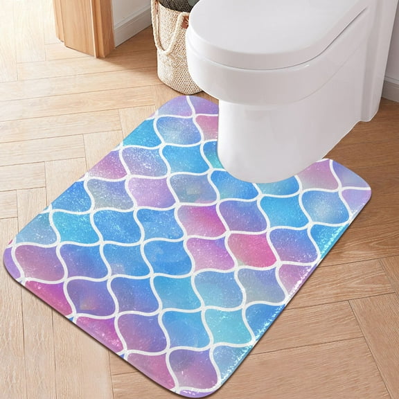 Toilet Rug U-Shaped Bathroom Rugs Non-Slip Soft Plush Machine Washable Contour Bath Mat Gorgeous Fish Scale 24x20