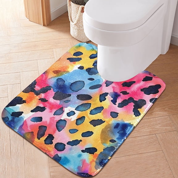 Toilet Rug U-Shaped Bathroom Rugs Non-Slip Soft Plush Machine Washable Contour Bath Mat Gorgeous Leopard 24x20