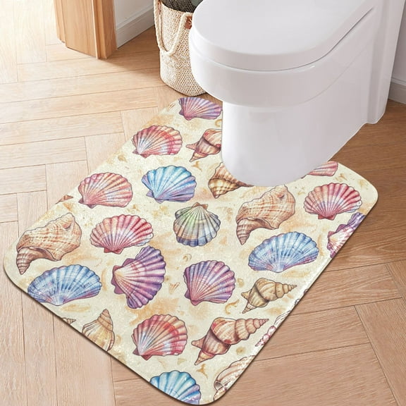 Toilet Rug U-Shaped Bathroom Rugs Non-Slip Soft Plush Machine Washable Contour Bath Mat Gorgeous Seashells 24x20