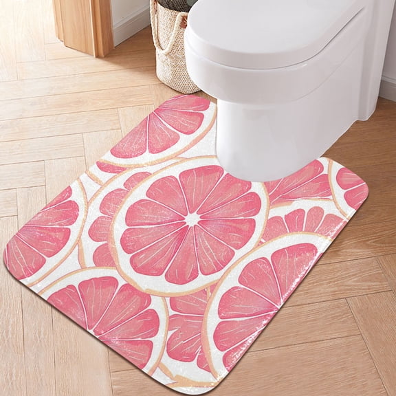 Toilet Rug U-Shaped Bathroom Rugs Non-Slip Soft Plush Machine Washable Contour Bath Mat Grapefruit Fruit 24x20