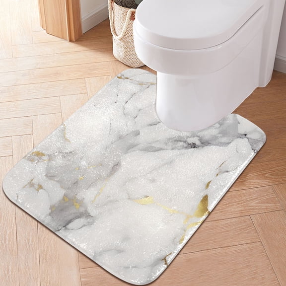 Toilet Rug U-Shaped Bathroom Rugs Non-Slip Soft Plush Machine Washable Contour Bath Mat Grey White Marble 24x20