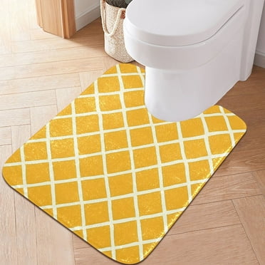 Toilet Rug U-Shaped Bathroom Rugs Non-Slip Soft Plush Machine Washable Contour Bath Mat Grid Lines 24x20