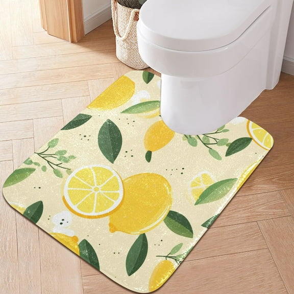 Toilet Rug U-Shaped Bathroom Rugs Non-Slip Soft Plush Machine Washable Contour Bath Mat Hand Drawn Lemons 24x20